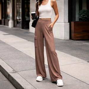 Move Theology High Rise Wide Leg Performance Lounge Pants – Mocha Neutral